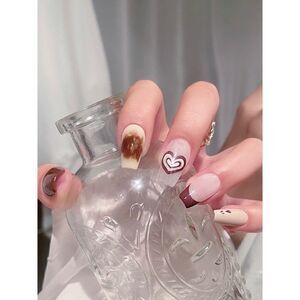 24 pcs Coffee Acrylic Press On Nail Set Reusable